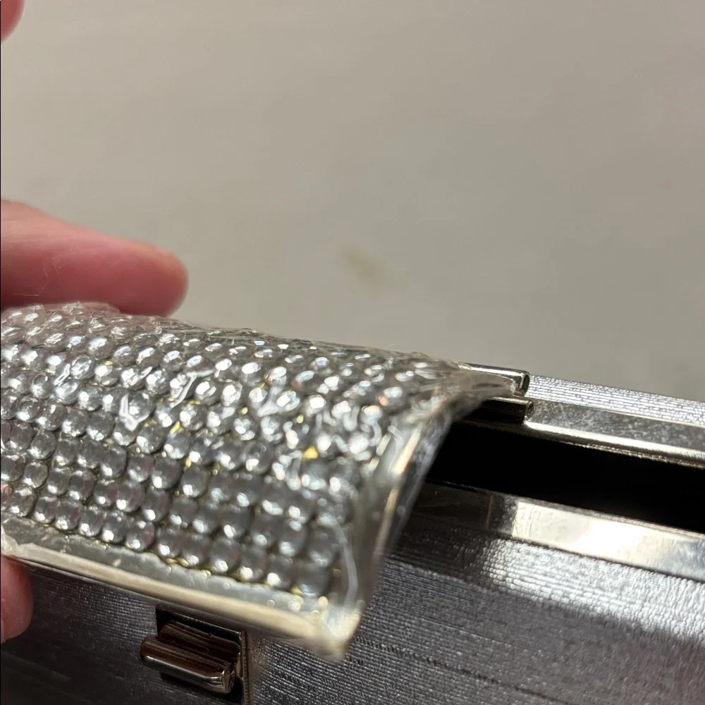 Chic Silver Clutch with Rhinestone Accent